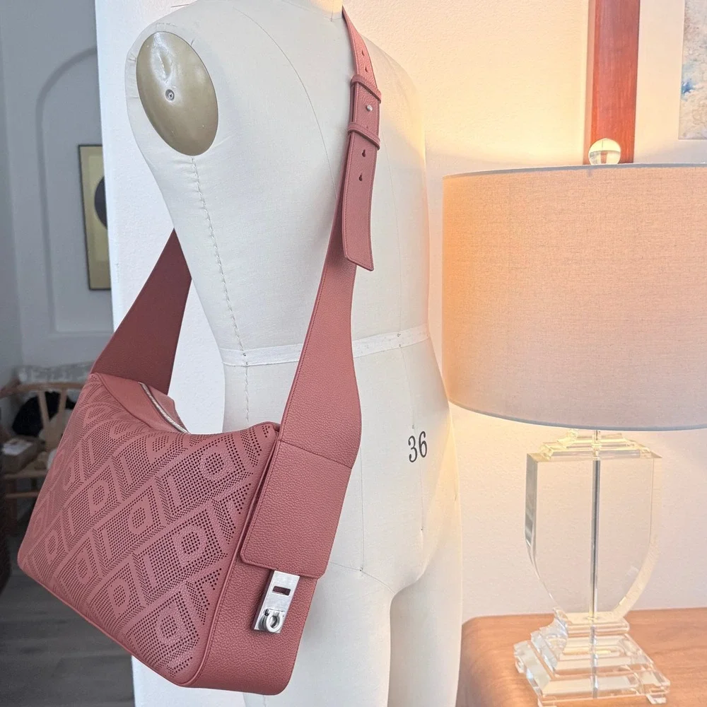 Ferragamo Perforated Gancini Leather Hobo Bag Terracotta Orange